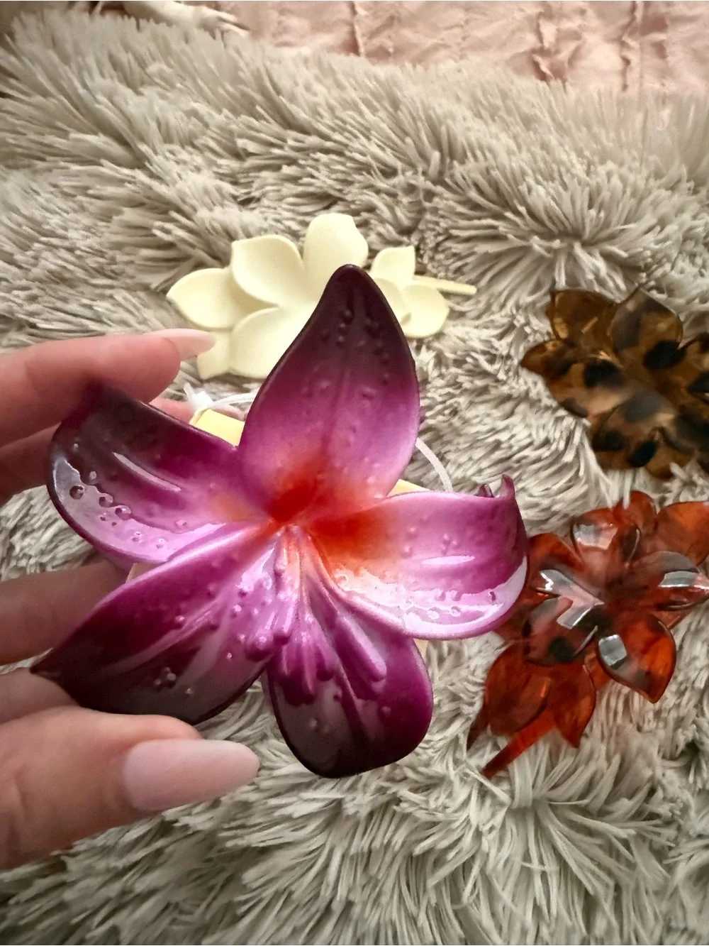 Floral Hair Clips Set - Cream, Tortoise, Amber & Pink